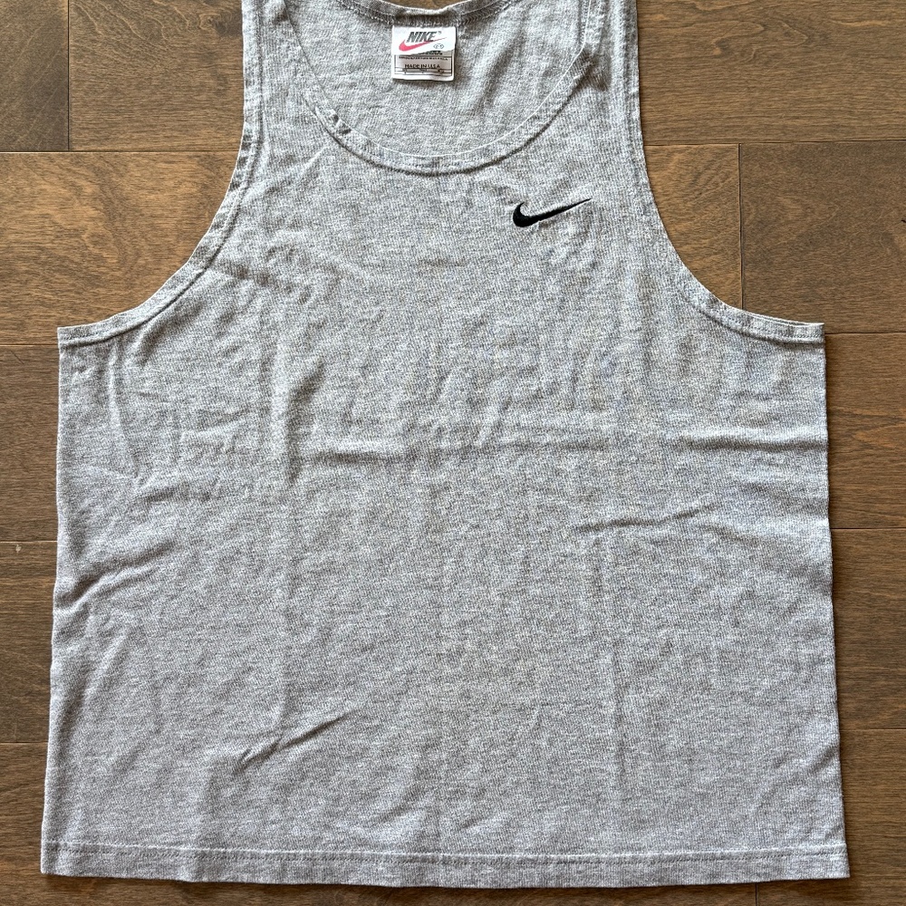 Vintage 90s Nike Tank Top Gray Mens M Embroidered Swoosh Logo USA Made